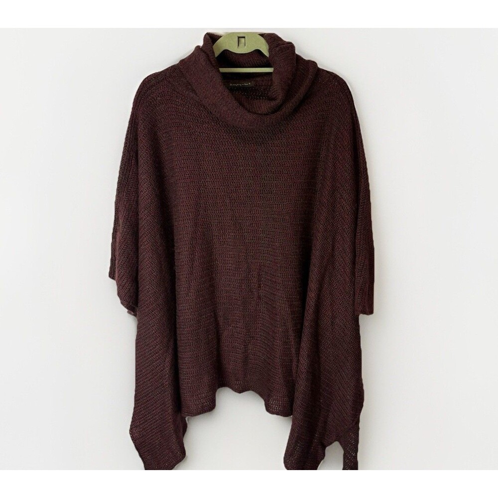 Anthropologie Do Everything In Love Knit Poncho Cape Burgundy Turtleneck Boho OS